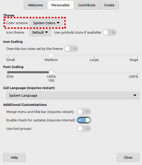 Screenshot of Welcome Dialogue with System Colors theme set