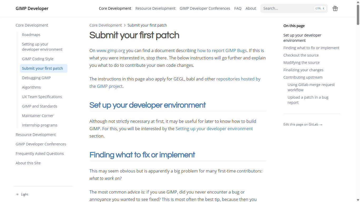 Screenshot of 'Submit your first patch' page