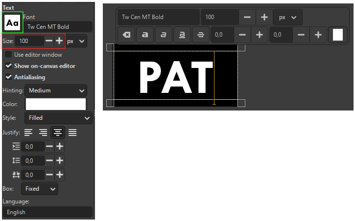 GIMP enter text canvas